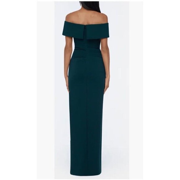 $248 XSCAPE Womens Green Gown Short Sleeve Off Shoulder Maxi Evening Dress 4 - Picture 3 of 9